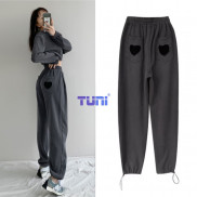 Quần Dài Thun Lưng Cao Ống Rộng Có Bo JOGGER HEART Vải Da Cá Phong Cách Ulzzang - Tuni Store