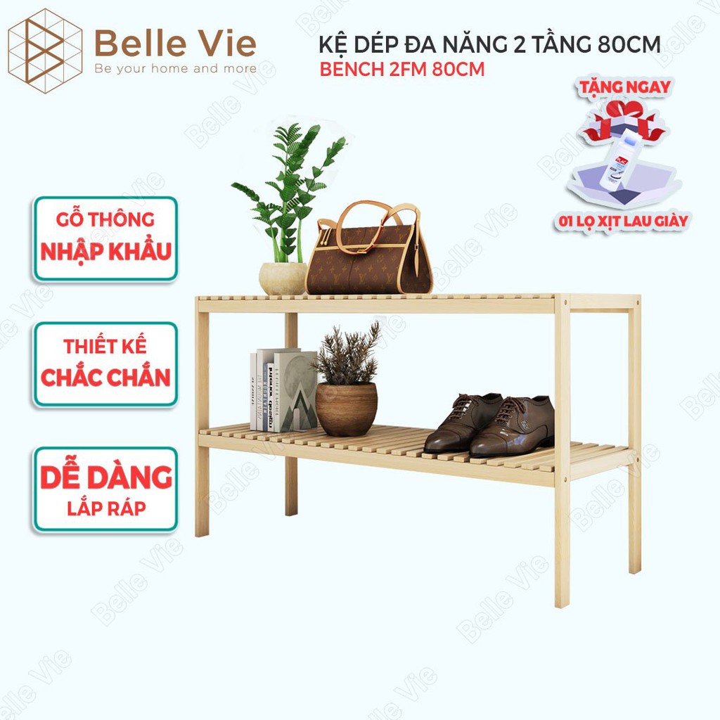 Kệ Để Giày 2 Tầng x 80cm BELLEVIE Kệ Gỗ Decor Trang Trí Lắp Ráp Đơn Giản KT 80cm x 26cm x 50cm
