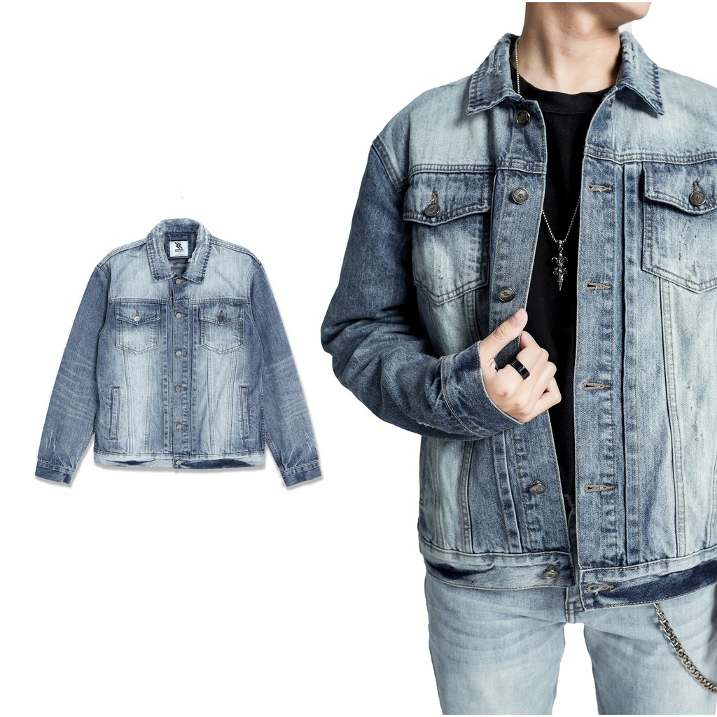 SNAZZY - Áo Khoác Bò Nam phối màu xanh indigo form vừa người