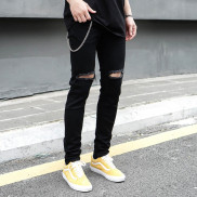 QUẦN JEAN ĐEN RÁCH GỐI ( form skinny )