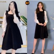 Váy đen Xoè tay voan bồng