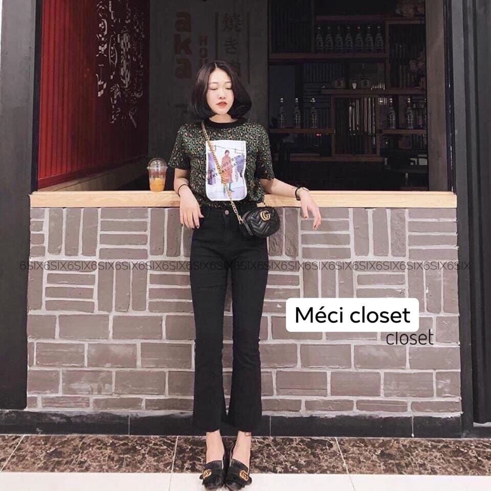 Quần Jean Ống Loe Đen Trơn Co Giãn