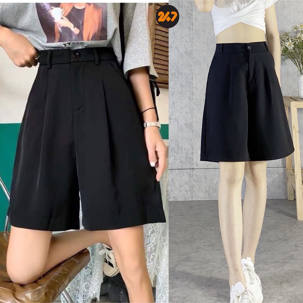 Quần Short Lửng Ống Rộng Cạp Cao