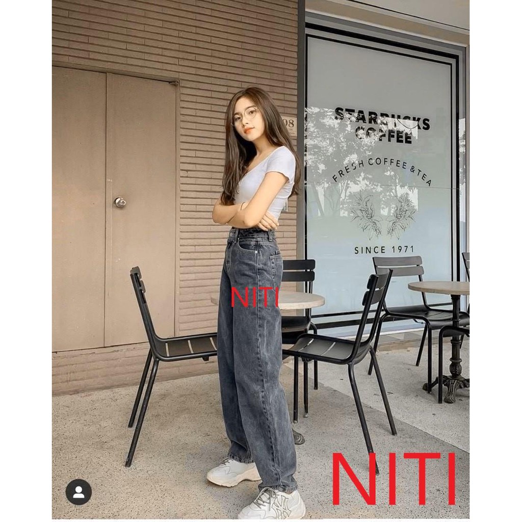 QUẦN JEAN ỐNG RỘNG NỮ CAO CẤP NITI LƯNG CAO MÀU XÁM KHÓI LAI CUỐN CỰC ĐỘC CỰC LA-TD12309
