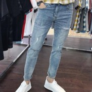 Quần jean nam xanh chất jean rách gối thời trang