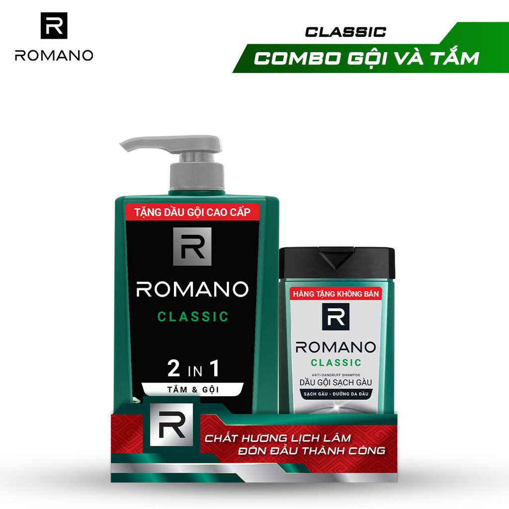Tắm gội 2in1 Romano Classic 900g + Dầu gội sạch gàu Classic 180g