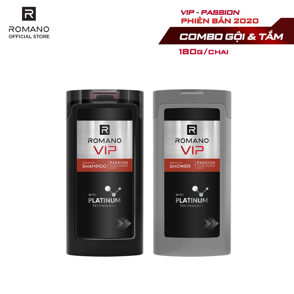 Combo Dầu gội và Sữa tắm cao cấp Romano Vip Passion mạnh mẽ bí ẩn 180g/chai