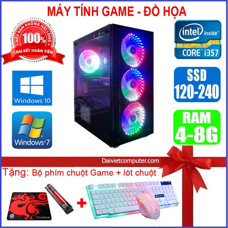 Case máy tính Game Led CPU Core i7/ i5/ i3 Ram 8GB/ SSD 120GB Chơi PUBG,LOL, CF đột kích, Fifa3, Đế chế - Quà Tặng Khủng