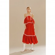 SÒ VINTAGE - LOVIA Đầm xòe 2 dây rớt vai phối ren