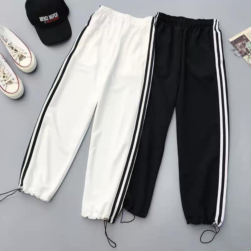 Quần JOGGER 3 SỌC dây rút ống rộng unisex nam nữ form rộng chất poly