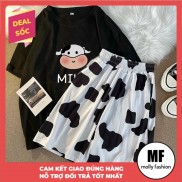 Set bộ bò sữa ❤️ Đồ bộ hoạt hình form rộng BÒ SỮA QUẦN TRẮNG Freesize dành cho nam nữ Molly Fashion