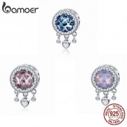 Hạt charm Bamoer trang trí vòng đeo tay hình tròn đính đá đẹp mắt 3 màu tùy chọn