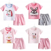 Bộ quần áo cho bé gái từ 1 đến 7 tuổi cộc tay mùa hè chất cotton mềm mại thoáng mát hình in dễ thương QA03