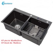 Chậu rửa chén SENTANO 2 ngăn KT 82x45 cân phủ nano đen chống trầy xước ( bồn châu + bộ xả + rổ inox )