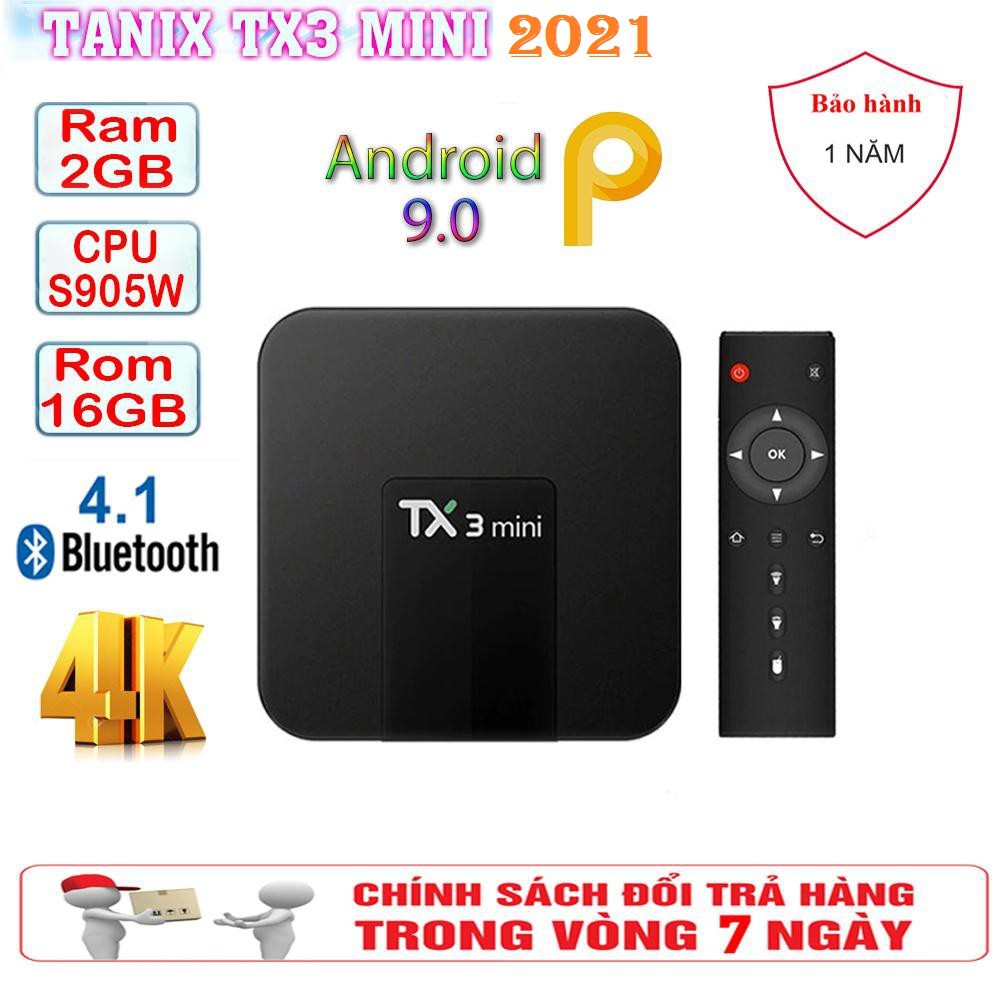 Android Tivi Box TX3 mini - 2G Ram và 16G bộ nhớ, Bluetooth, AndroidTV 9 - Phiên bản 2021 - Bảo hành 12 tháng
