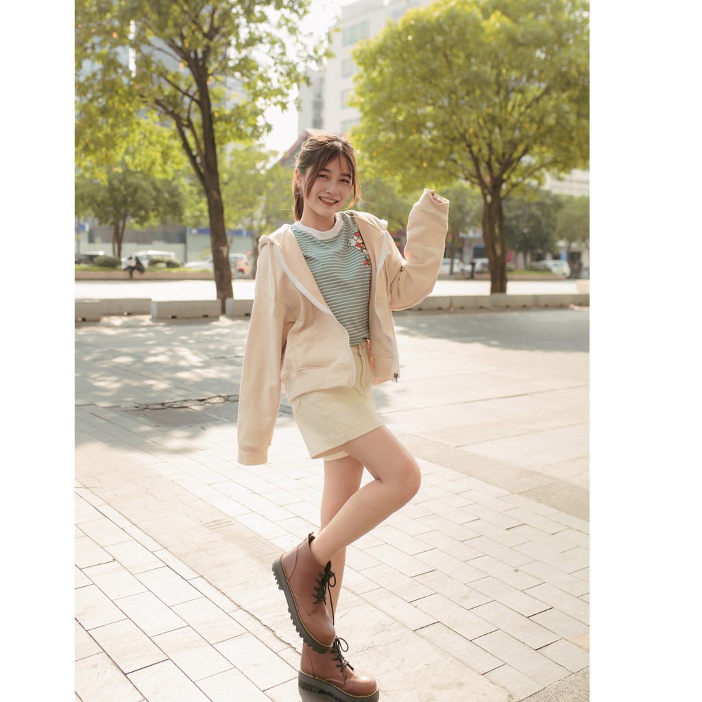 [Miều Fashionista] Áo khoác zip hoodie trơn nhiều màu Felt Jacket