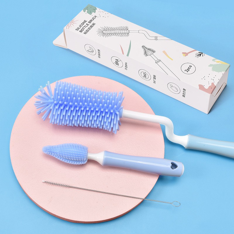 cọ rửa bình sữa silicon cho bé 3 chi tiết, cọ sạch bình sữa và núm ti, silicon siêu mềm