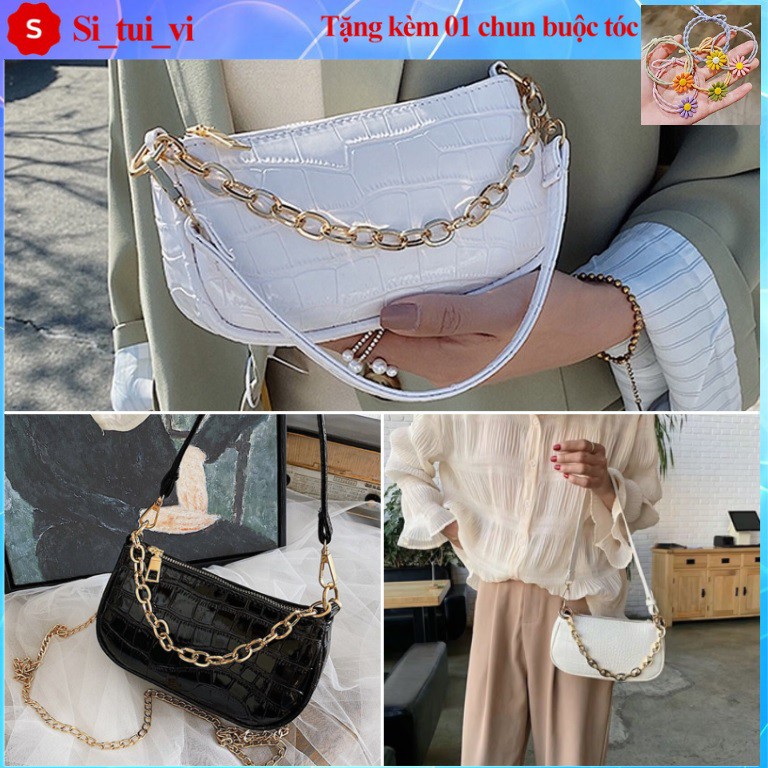 Túi kẹp nách Đeo Vai Thời Trang Nữ Cao Cấp da vân cá sấu dây xích_TDC028