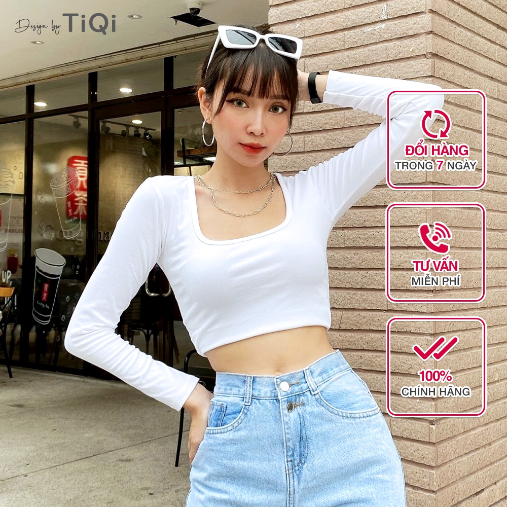 Áo croptop thun cotton tay dài cổ vuông nhiều màu TiQi Jeans A101