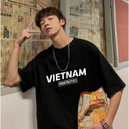 Áo thun unisex nam nữ tay lỡ VIỆT NAM TUYỆT VỜI áo thun dáng rộng hai màu trắng đen basic mặc cùng quần short