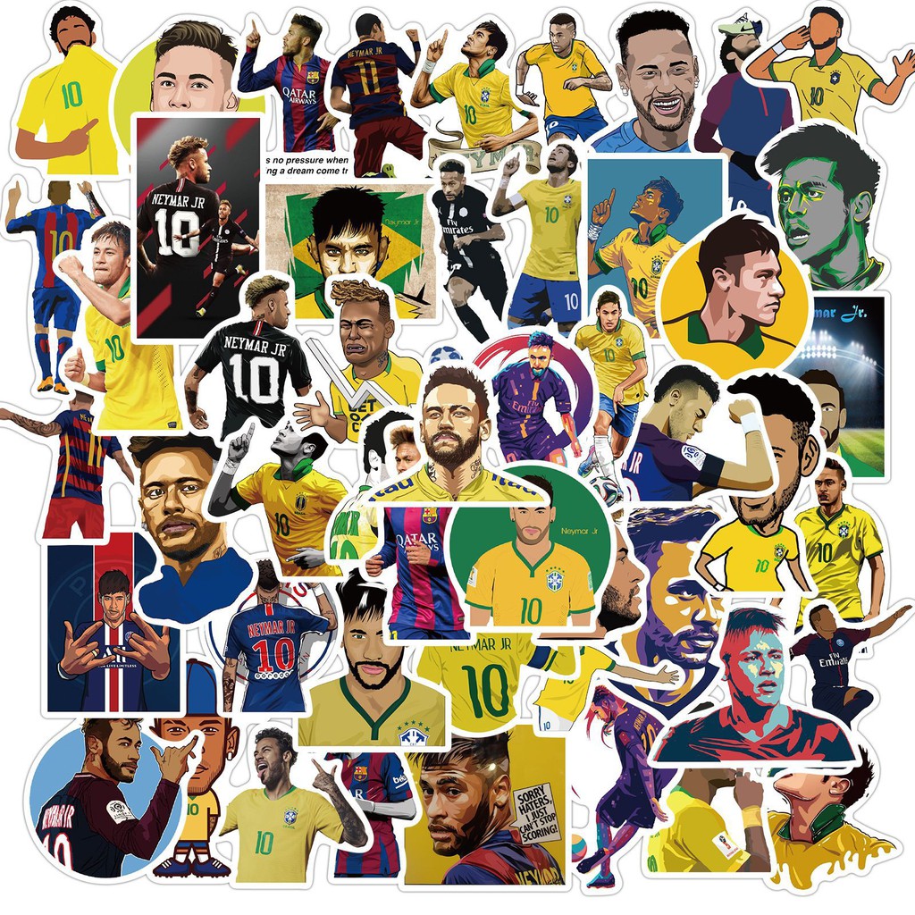 Sticker Bóng Đá Neymar Messi Ronaldo 50 Hình Decal Cắt Sẵn Dán Điện Thoại Laptop Sổ Xe Tường Mũ Bảo Hiểm Bình Nước Vali