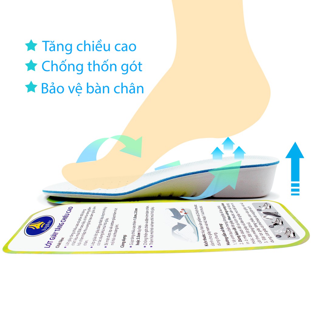 Lót giày tăng chiều cao 1.5cm, 2.5cm, 3.5cm cao cấp êm chân, thoáng khí và khử mùi - buybox - BBPK15