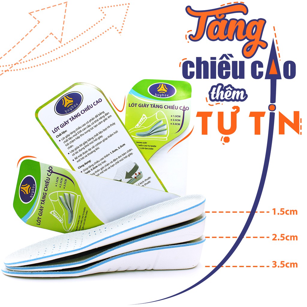 Lót giày độn đế tăng chiều cao, thoáng khí tăng 1.5cm, 2.5cm, 3.5cm_ buybox _ BBPK15