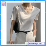Áo Thun Nữ Cổ Tim Cộc Tay - Áo Phông Trơn Nữ Cổ Tim Cotton Cao Cấp , Dáng Xuông Trẻ Trung Năng Động ( CO GIAN TỐT )