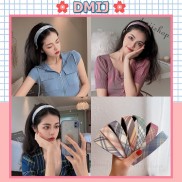 Bờm Tóc Vải Bản To Cài Tóc Họa Tiết Caro Vintage Hàn Quốc