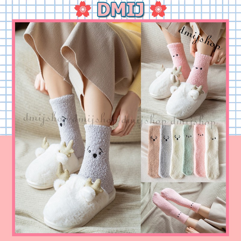 Tất Lông Cừu Nữ Cổ Cao Thêu Họa Tiết Đôi Mắt Thoáng Mát Cho Mùa Thu Đông