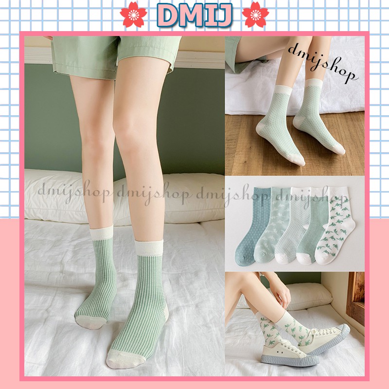 Tất Nữ Cổ Cao Họa Tiết Xanh Lá Liễu Nhiều Mẫu Mới Đáng Yêu