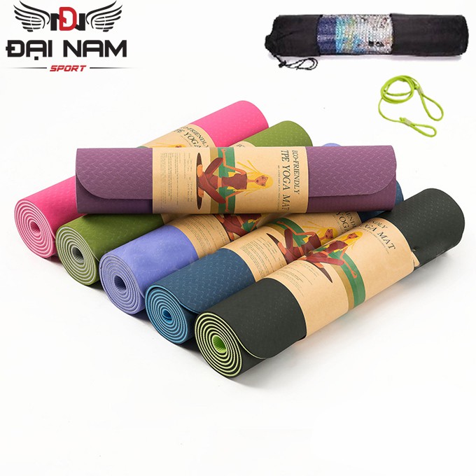 Thảm Tập Yoga,Tập Tập Gym Chất Liệu TPE 6mm 2 Lớp Đại Nam Sport + Tặng Kèm Túi Và Dây Buộc