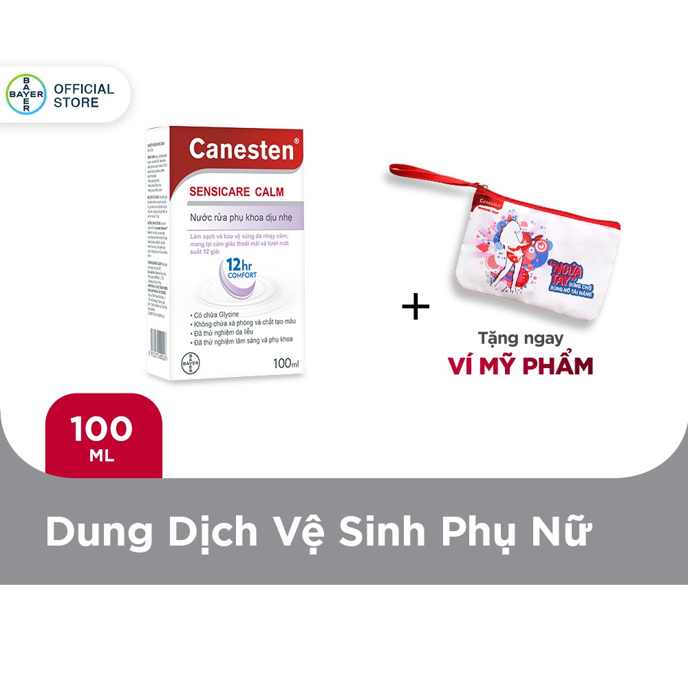 Dung dịch vệ sinh phụ nữ Canesten Sensicare Calm 100ml - Tặng 1 túi đựng mỹ phẩm