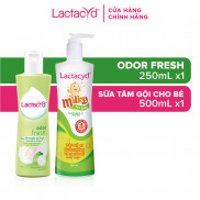 Bộ Dung Dịch Vệ Sinh Phụ Nữ Lactacyd Odor Fresh Ngăn Mùi 24H 250ml + Sữa Tắm Gội Trẻ em Lactacyd Milky 500ml