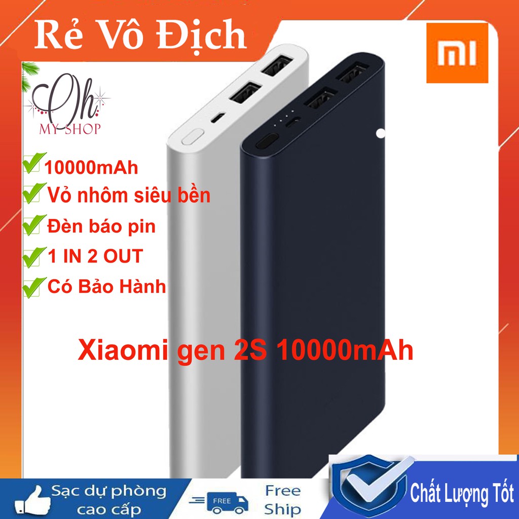 Sạc Dự Phòng - Sạc Dự Phòng Xiaomi Gen 2s 10000mAh Chuẩn Dung Lượng