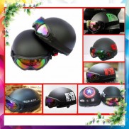 ( CÓ KÈM KÍNH) Mũ Bảo Hiểm Nửa Đầu Tem Rock, Captain, Đen Trơn, Iron Man, Vô Diện, Nhện- Nón Bảo Hiểm Phượt