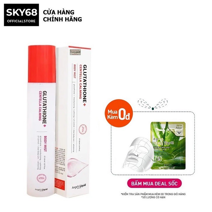 Xịt giảm mụn dưỡng trắng cơ thể Angel's Liquid Glutathione Plus Centella Calming Body Mist 150ml