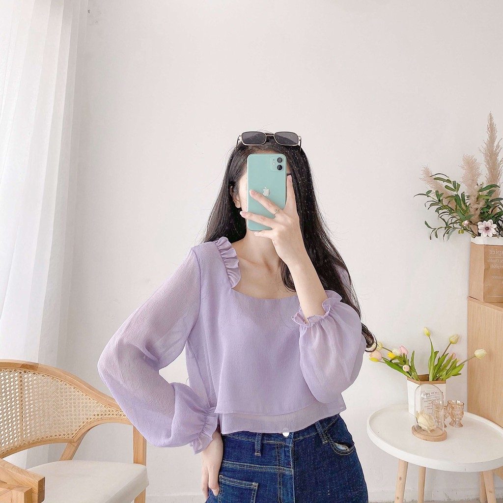 Áo Kiểu Cổ Vuông Tay Dài Nhiên vintage AA474
