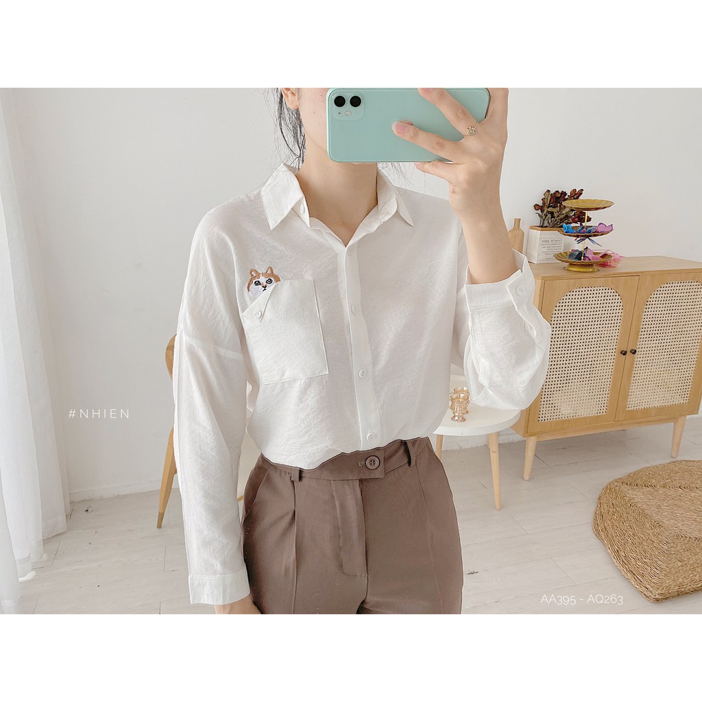 Áo sơ mi nữ NHIENVINTAGE sơ mi trắng nữ công sở AA395