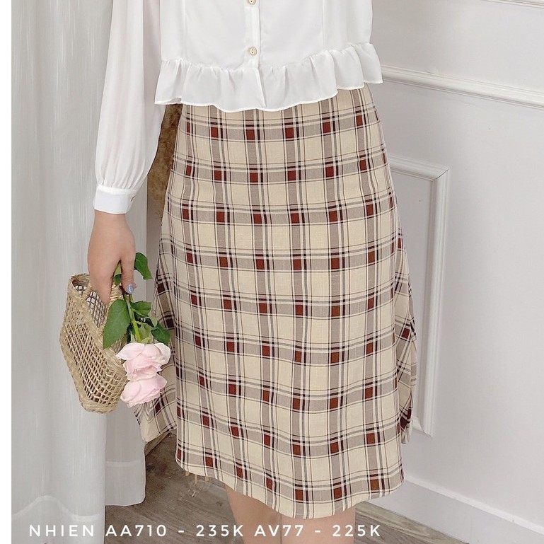 Chân váy caro Nhiên vintage dáng dài xòe nhẹ AV77