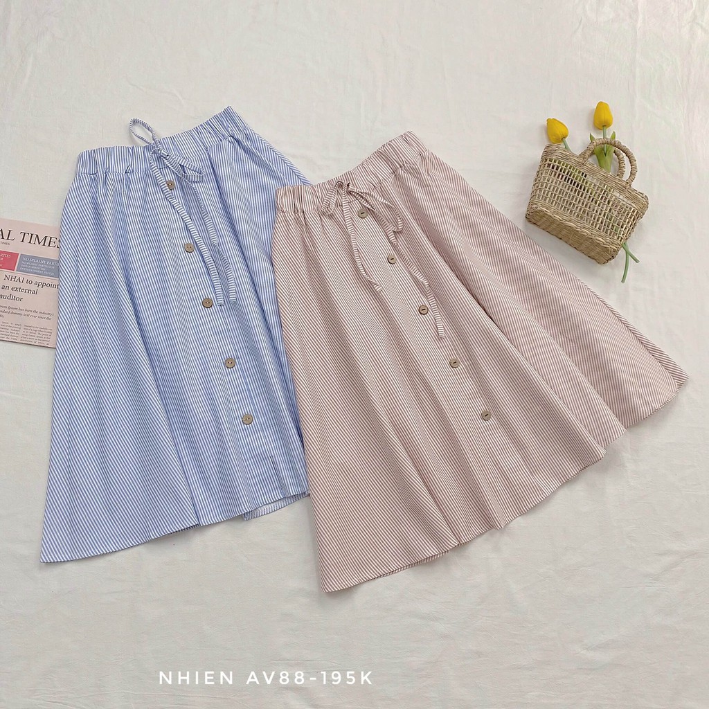 Chân Váy Sọc Nút Gỗ_Nhienvintage AV88