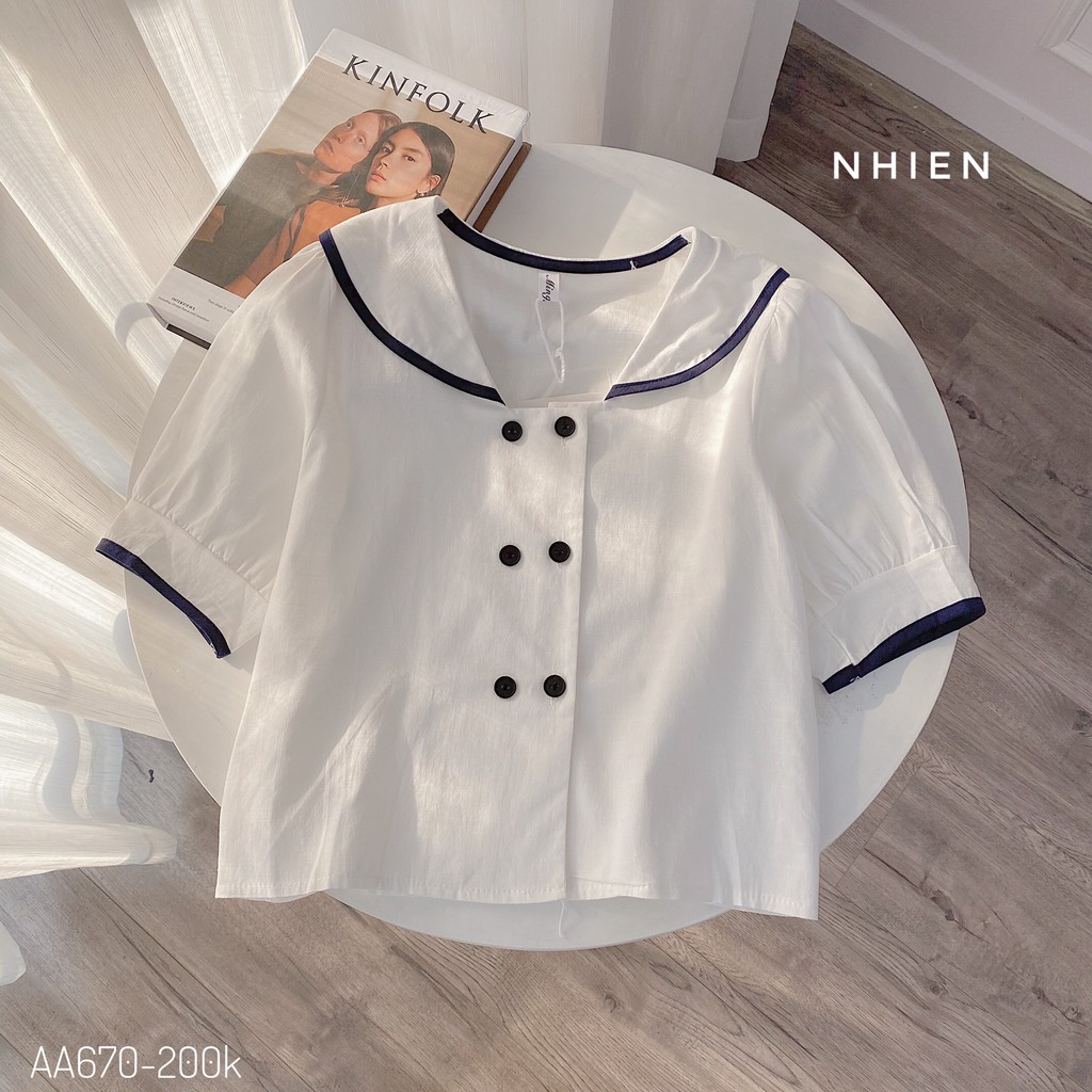 Áo xinh cổ sen Nhiên vintage  Áo tiểu thư nút đôi xinh AA670