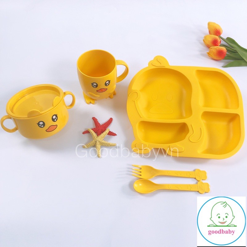 (Tặng Kèm Thìa Và Dĩa )Khay Ăn Dặm Lúa Mạch Hình Gà Ngộ Ngĩnh Đáng Yêu Cho bé
