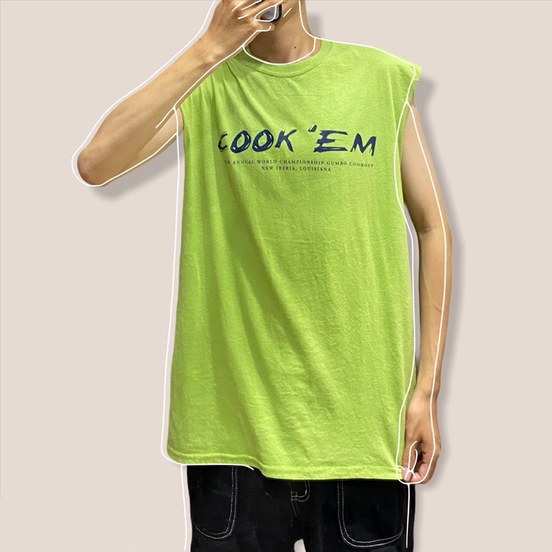 2HAND - Áo tanktop nam nữ UNISEX in chữ trước sau màu xanh mạ đất size M