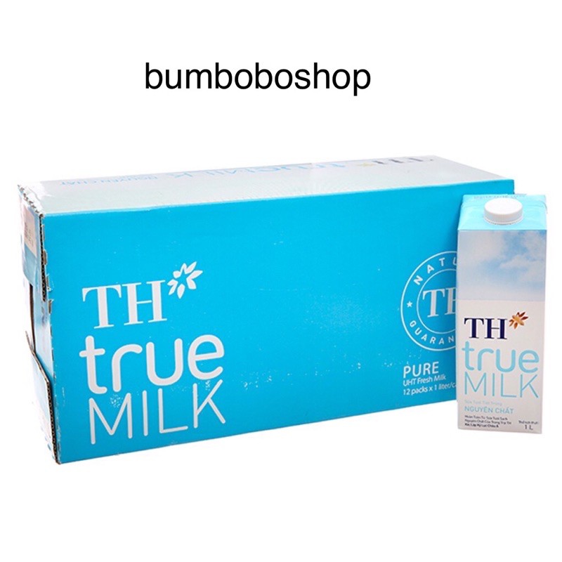 thùng 12 hộp sữa tươi TH TRUE MILK nguyên chất không đường 1 lít