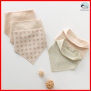 Khăn yếm tam giác cotton hữu cơ tự nhiên 100%, 2 cúc bấm