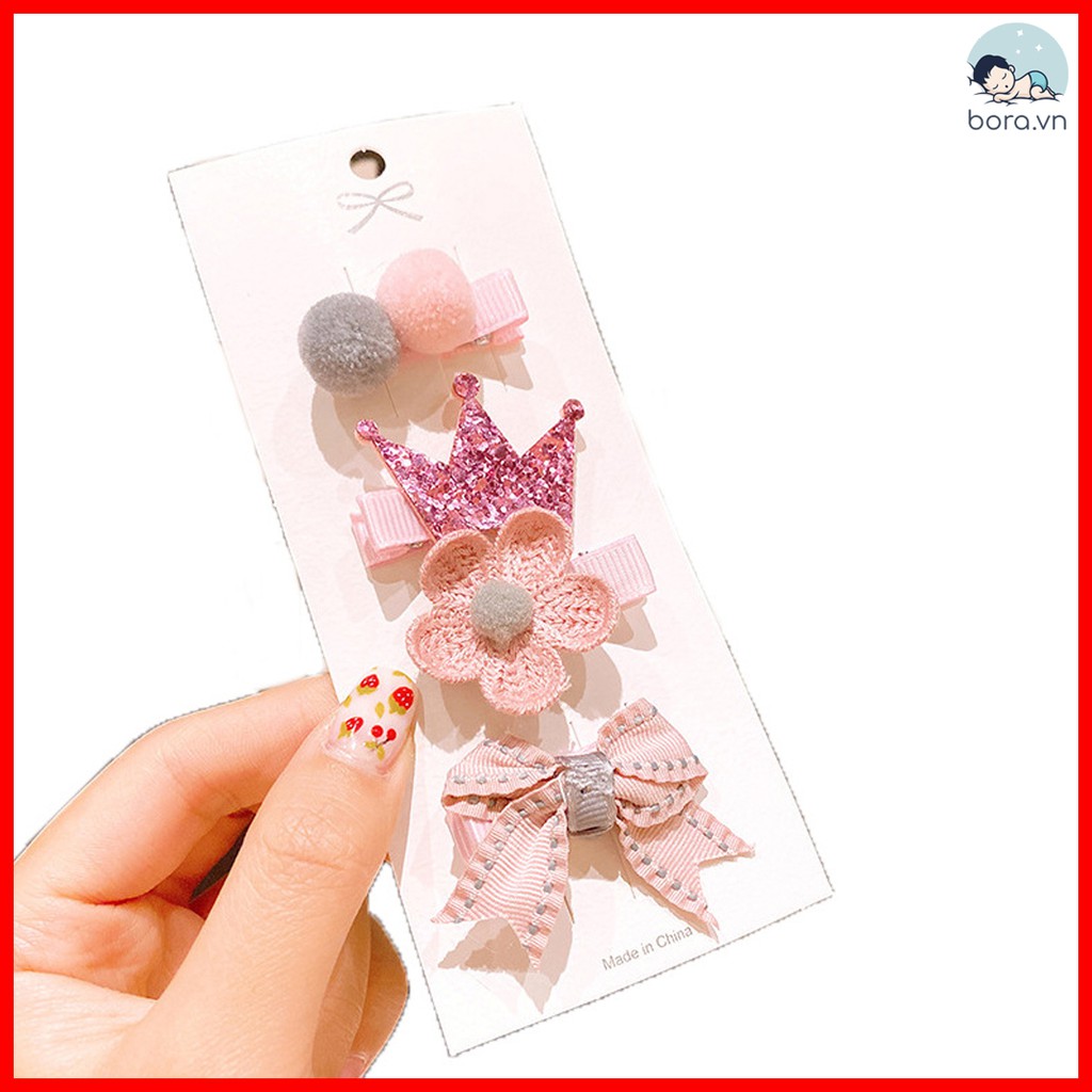 Kẹp tóc cho bé gái xinh xắn, dễ thương phong cách Hàn Quốc, set 3 - 4 cái