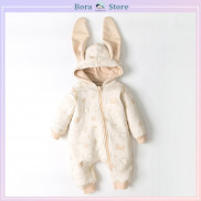 Body mũ tai thỏ cho bé cotton hữu cơ tự nhiên 100%, mềm mịn và ấm áp