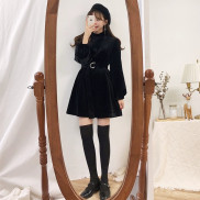 MS241 Váy đầm nhung xoè tay bồng tiểu thư