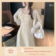 Váy Hai Dây Hoa Nhí/ Áo Khoác Cardigan Mỏng H004 Phong Cách Hàn Quốc